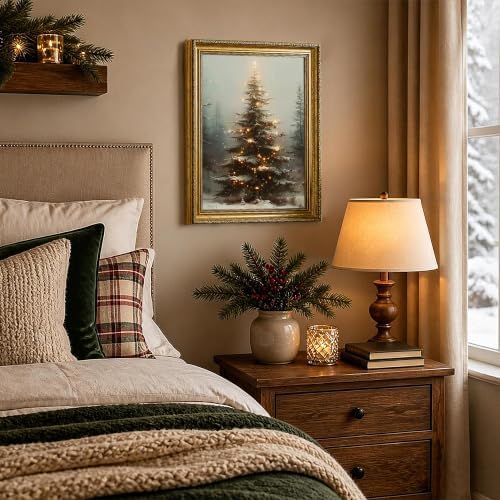 EJPFOGV Winter Snowy Christmas tree Framed Canvas Wall Art 12x16 inches - Image 3