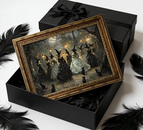 Vintage Gold Framed Canvas Wall Art Dark Academia Gothic Black Cat Painting - Image 6