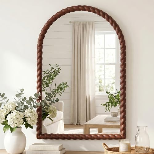 36"x24" Arched Solid Wood Farmhouse Decorative Wall Mirror by Unknown