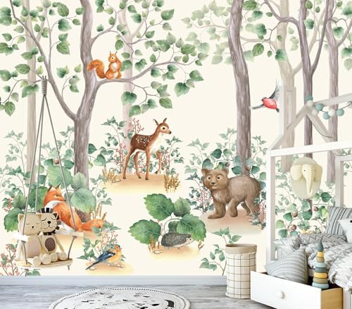 Adorable Watercolor Forest Animal Friends Kids Room Wallpaper by Unknown