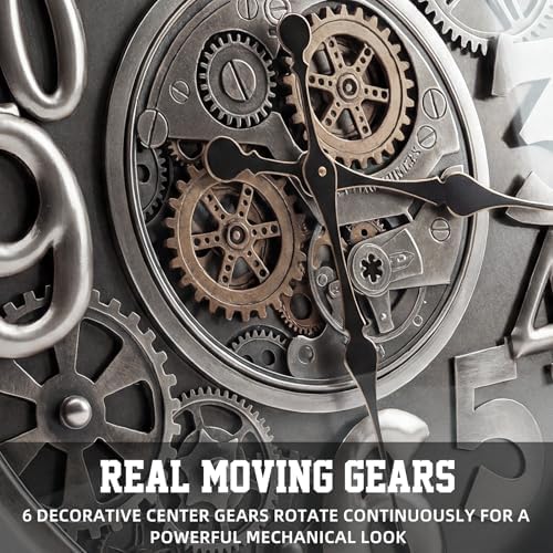 Moving Gear Wall Clock, 26 Inch Large Industrial Steampunk 3D Wall Decor - Image 3
