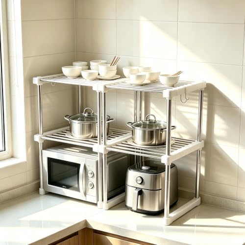 BLULEE Expandable Standing Shelf Unit, Adjustable Storage Rack White by BLULEE