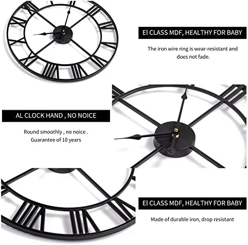 1st owned Large Wall Clock, Metal Retro Roman Numeral Clock, Modern Round Wall - Image 5