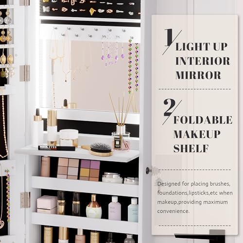 Vlsrka 47.2" LED Jewelry Cabinet, Wall Mounted Jewelry Mirror Organizer - Image 4