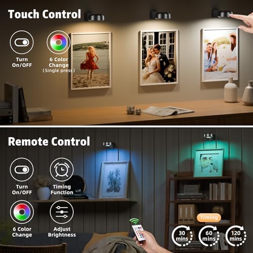 3 Pcs Picture Lights, Rechargeable Battery Operated Dimmable 3-Color Wall Light - Image 2