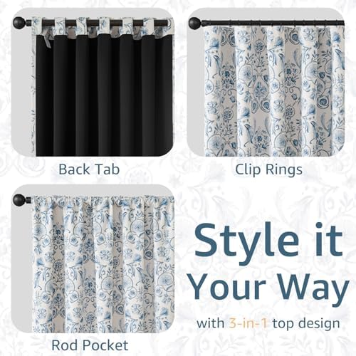 jinchan Blue Floral Blackout Curtains 84 Inch Farmhouse Back Tab 2 Panels - Image 7