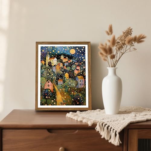 AVECCO Gustav Klimt Style Village Night Wall Art Framed Canvas 8x10 Inch - Image 4