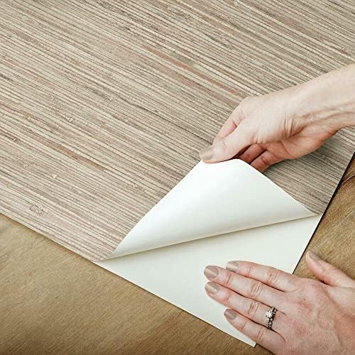RoomMates Pink and Taupe Faux Grasscloth Non-Textured Peel and Stick Wallpaper - Image 2