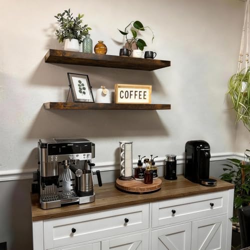 BAYKA Rustic Brown Floating Shelves 35.4in, Wall Mount Wood Shelf - Image 2