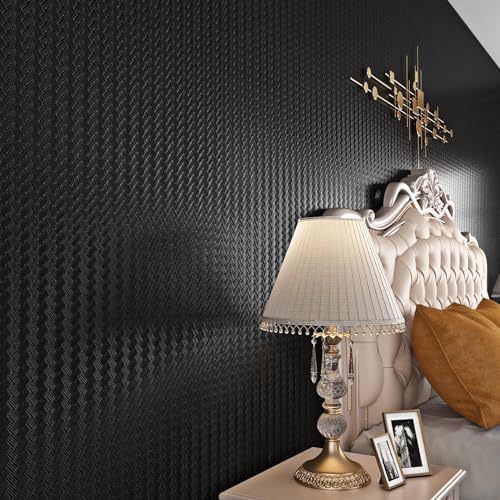 Livelynine 15.8x197 Black Peel and Stick Wallpaper Textured Rattan Black by Livelynine