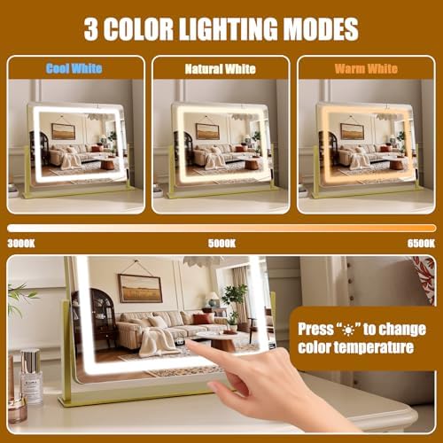 Vanity Mirror with Lights 22"×17", Large LED Makeup Mirror with Light, Smart - Image 3