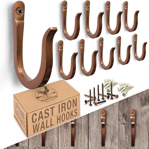 Antique Copper Railroad Spike Cast Iron Hooks Handmade Blacksmith, Wall Mounted by MyFancyFarmhouse
