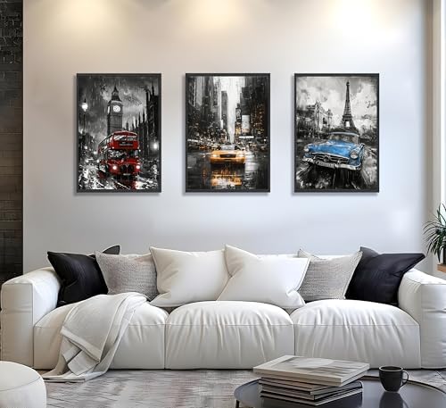 JWDXNOOK 3Pcs Color Car Canvas Prints Wall Art Unframed 12x16 inches - Image 3