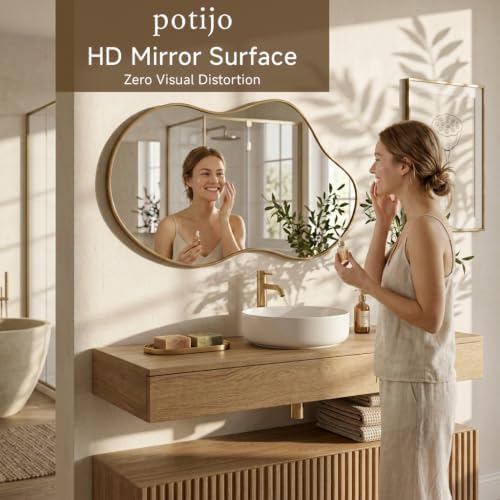 Irregular wall Mirror 26"x46" Gold Asymmetrical Mirror - Image 2
