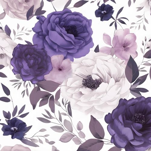 BOKEBEVE Super Long White Purple Floral Peel Stick Wallpaper 17.5 x 787In by BOKEBEVE