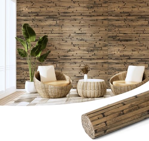 Art3d 12 x 96 in Pole Wrap Natural Bamboo Wall Panel, Dark Burned by Art3d