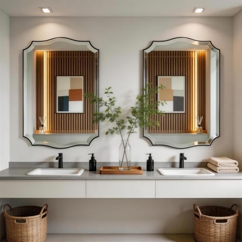 POZINO 32"x24" Premium Scalloped Beveled Bathroom Mirror - Image 5