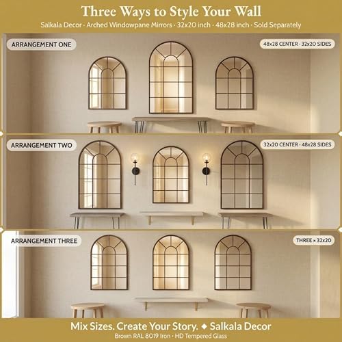 Brown Arched Windowpane Mirror 32x20 Inch, Bathroom Mirror Vanity Mirror - Image 7