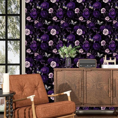 Purple Vintage Floral Peel and Stick Wallpaper 17.5" x 393" - Image 2