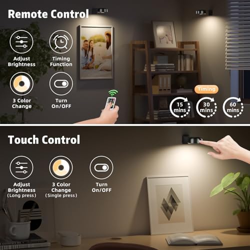 6 Pcs Picture Lights, Rechargeable Battery Operated Dimmable 3-Color Wall Light - Image 2