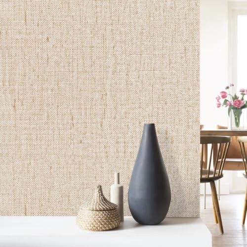 Beige Grasscloth Peel and Stick Wallpaper Textured 15.7in x 196.8in - Image 3