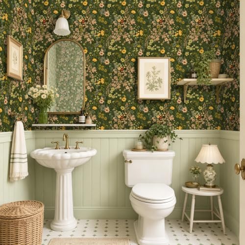BOKEBEVE Green Wildflower Wallpaper Peel and Stick Boho Floral 17.5 x 118In - Image 2