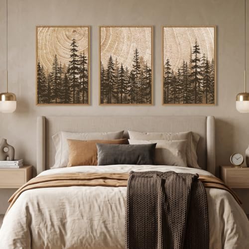 Celestdeco Pine Tree Framed Canvas Wall Art Set, Natural Woodland Landscape - Image 4