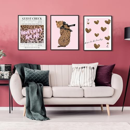 Habseligkeit Pink Leopard Print Wall Art, Preppy Wall Decors - Image 3