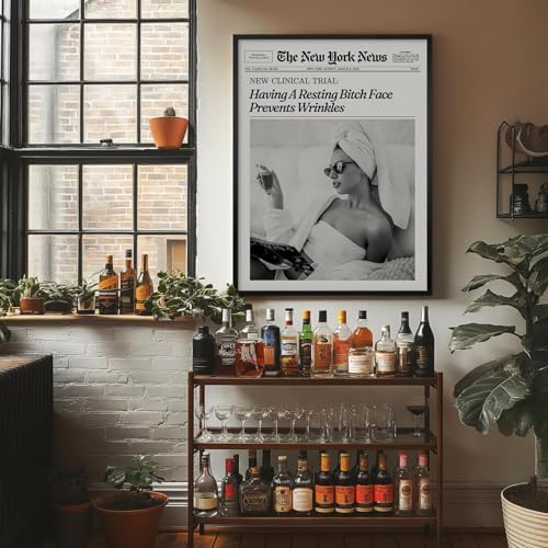 Funky Girl Preppy Aesthetic Posters Black And White Newspaper Wall Art 20x30in - Image 2