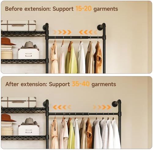 ONBRILL L3 Wall Mounted Metal Pipe Closet System Heavy Duty Garment Rack - Image 3