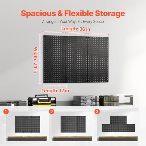 VEVOR Metal Pegboard Panels, 3 Panels, Heavy Duty Steel Peg Board Wall Organizer - Image 4