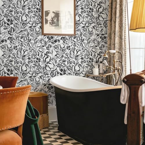 Ismoon Black and White Wallpaper Peel and Stick Floral Contact Paper 17.3in x - Image 6