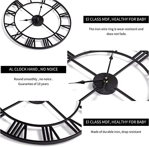 1st owned Large Wall Clock, Metal Retro Roman Numeral Clock, Modern Round - Image 4