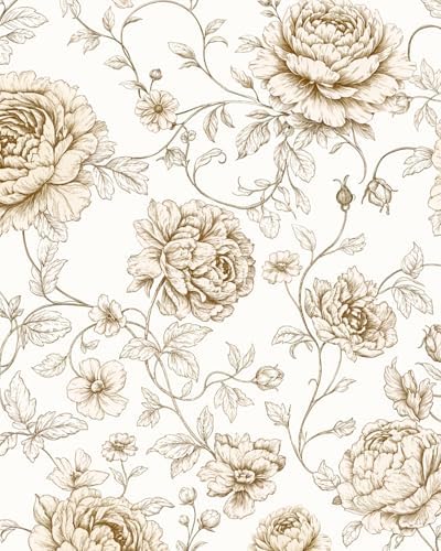 ILHIIOR Beige/White Floral Peel and Stick Wallpaper Boho 17.5 x118 Inches by ILHIIOR