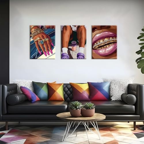 Framed Black Girl Wall Art Set of 3, Trendy Hip Hop Black Woman Wall Decor - Image 2