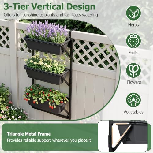 GIANTEX 3-Tier Deck Railing Planter 2 Pcs, Hanging Planter Boxes - Image 5