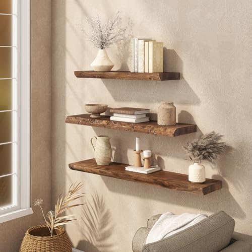 32" Live Edge Floating Shelves Set of 2, Solid Elm Wood - Image 6