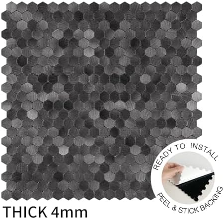 Select 5 Pack Hexagon Peel and Stick Backsplash Tiles, Brushed Black - Image 3