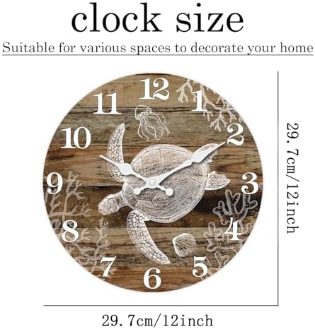 XFM Vintage Sea Turtle Wall Clock 12 Inch Nautical Beach Theme - Image 5
