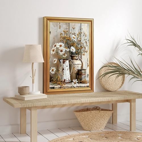 EJPFOGV Rustic Farmhouse Daisy Floral Framed Canvas Wall Art 16x24 inches - Image 3