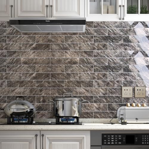 AULIGET 4-Piece Polished Brown Peel and Stick Backsplash Wall Tiles, Laundry - Image 2