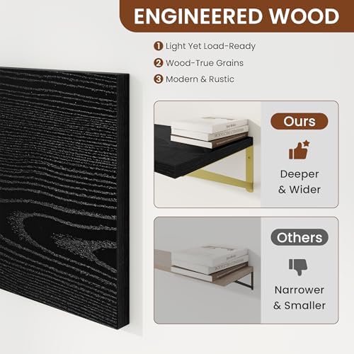 Deep Wall Shelves 16"W x 12"D Engineered Wood Floating Shelves - Image 6