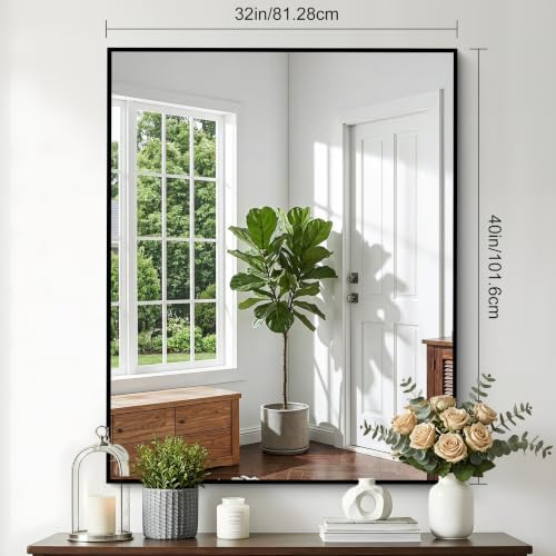 Bathroom Mirror 40x32 Inch, Metal Framed Rectangle Vanity Mirror - Image 3