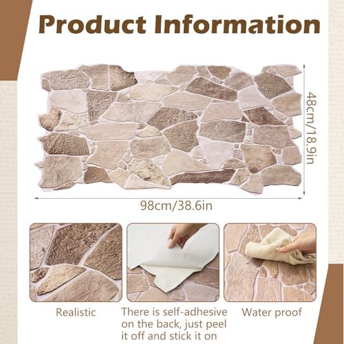 3D Faux Stone Wall Panels 12 Pack Covers 55.6 Sq ft, 38.6" x 18.9" - Image 2