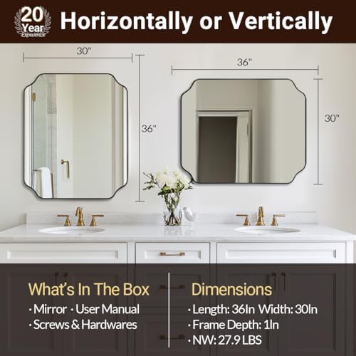 ANDY STAR 30x36 Inch Bathroom Mirror, Matte Black Vanity Mirror, Modern - Image 2