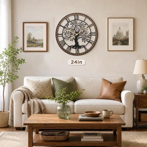 Micasso Large Wall Clock Decorative: 24 Inch Tree of Life Battery Operated - Image 3