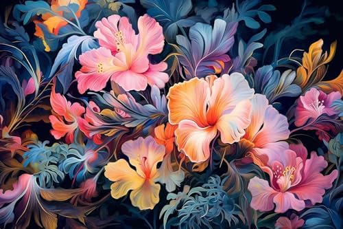 Toolhom Hand-Painted Pink Botanical Floral wall Mural - Image 2