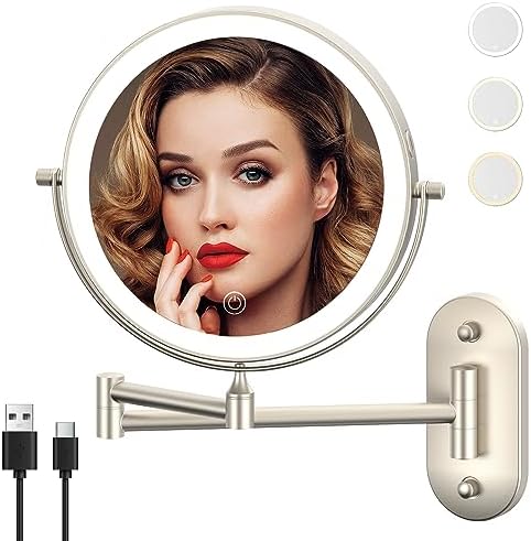 8" Wall Mounted Makeup Mirror, Oval Base, Brushed Nickel by MIROAMZ