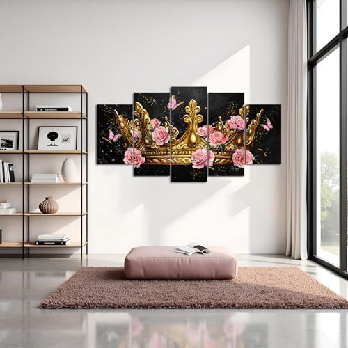 sechars 5 Panel Crown Wall Art Gold Crown - Image 2