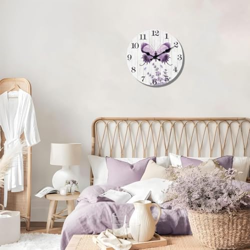XFM Large Purple Wooden Wall Clocks 20 Inch Farmhouse Butterfly - Image 2